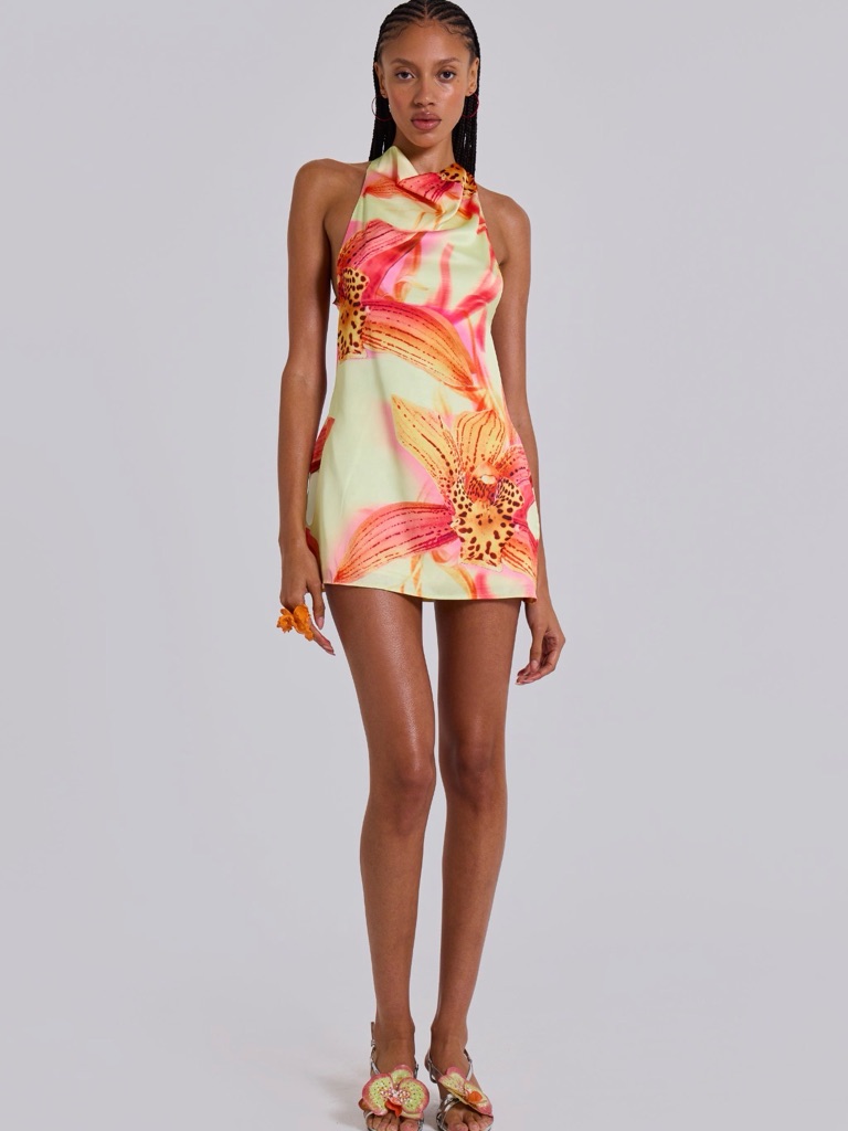 Jaded London Lucia Backless Mini Dress With Flower Detail - Us 6